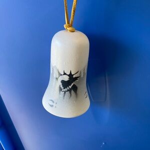 Hand Painted White Ceramic Bell or ornament with Black Moose & Forest Design
